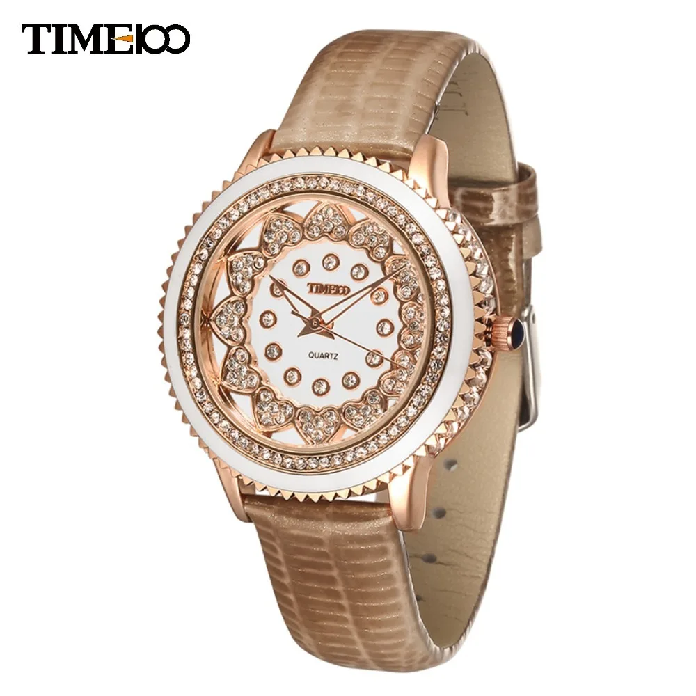 TIME100 роскошные женские кварцевые часы большой зубачатый корпус со стразами