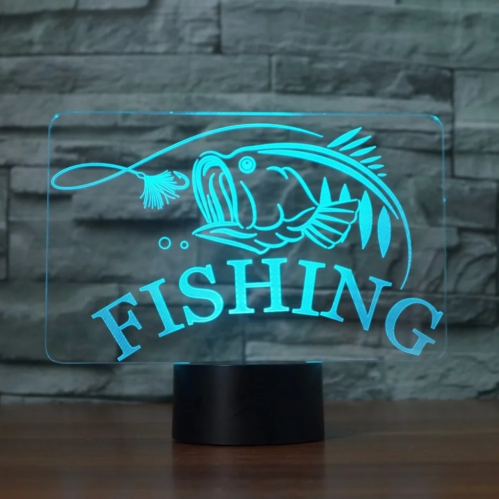 Креативная рыболовная 3D лампа USB led ночник дистанционный переключатель 7 цветов