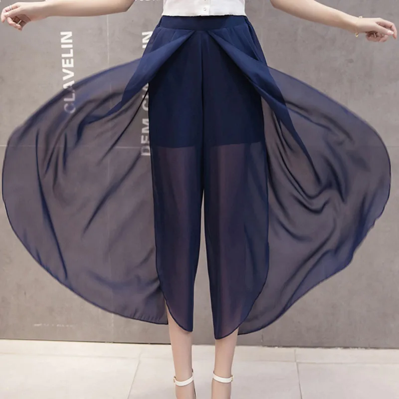 Женские шифоновые широкие брюки до щиколотки повседневные свободные прозрачные