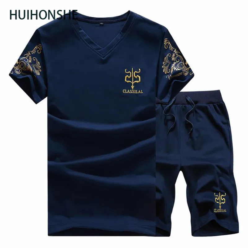 HUIHONSHE Мужской комплект из 2 предметов летняя спортивная футболка с короткими