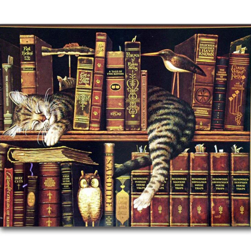 

5d diy diamond cross stitch books and cat diamond painting embroidery mosaic rhinestones picture paint craft