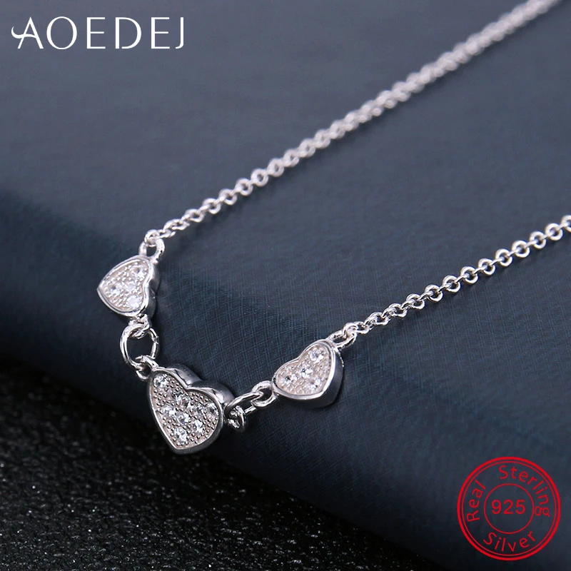 AOEDEJ 3 Кулон Сердце 925 пробы серебро Цепочки и ожерелья для Для женщин Роскошные