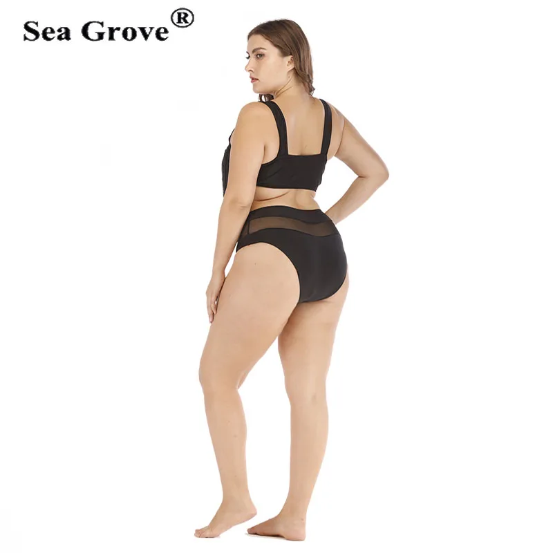 

Plus Size Bikini Set solid net tassel High Waist Sexy Tankini Plus Size Women Swimwear Large Size Swimsuits Beachwear 2018