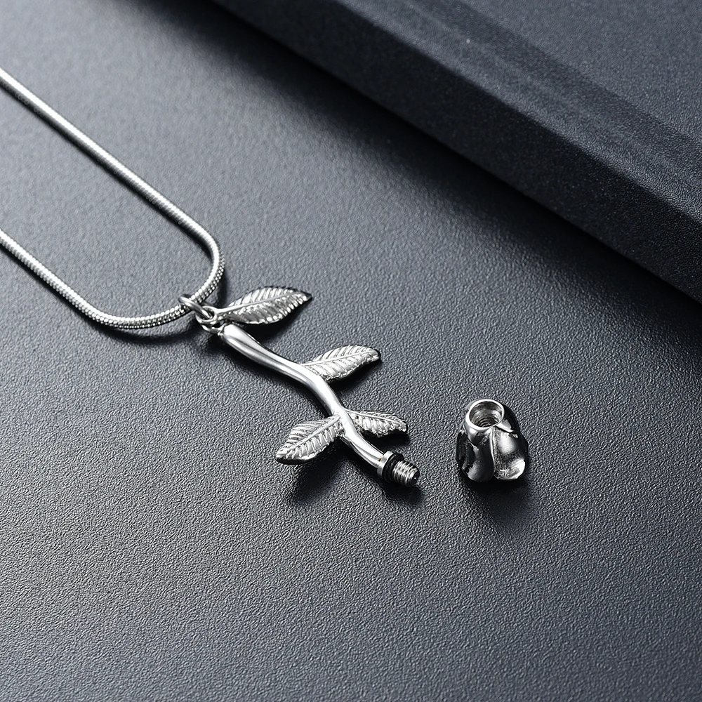

IJD10034 Perfect Gifts! Stainless Steel Rose Flower Keepsake Urn Necklace Hold Loved One's Ashes Memorial Cremation Jewelry