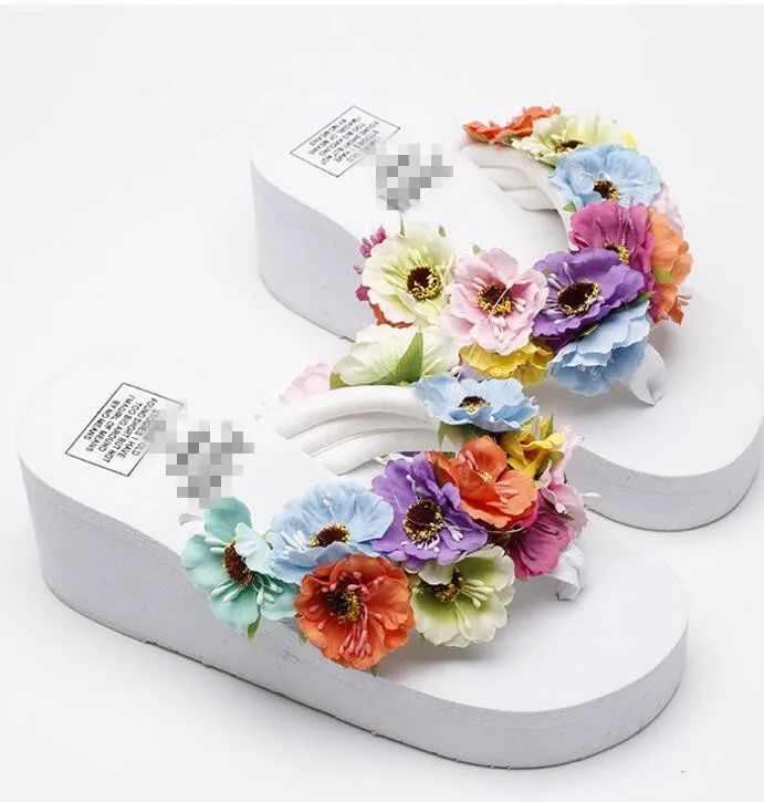 Женские нескользящие пляжные шлепанцы толстая плоская подошва цветочные тапки