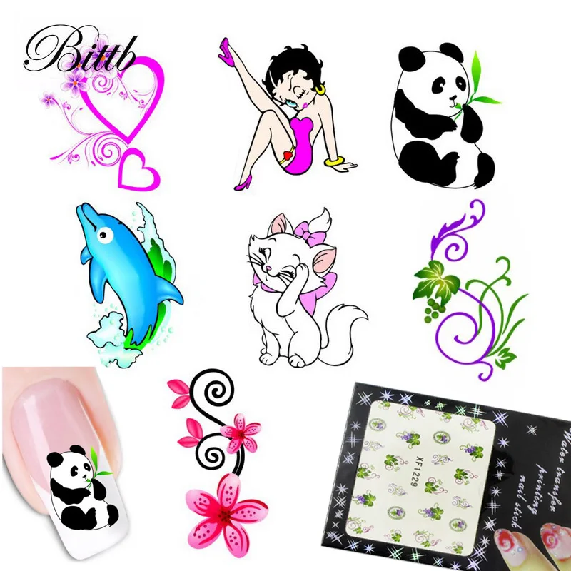 Bittb 7 шт милые животные ногтей водная переводная наклейка цветной дизайн этикеты
