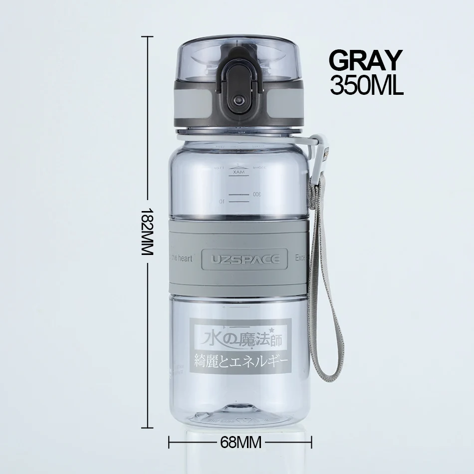 350ml gray UZSPACE Популярные серый бутылка для воды Для мужчин Открытый Спорт Путешествия свой напиток бутылки Портативный герметичные Пластик бутылки BPA бесплатно 5 Ёмкость - Цвет: 350ml gray