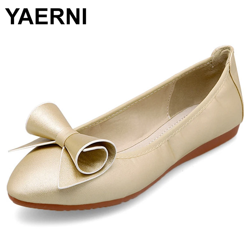 

YAERNI New Arrival Women's Foldable Ballet Flats Pointed Toe Bowknot Big Size Shoes Woman Soft Sole Sweet Office Ladies Flat