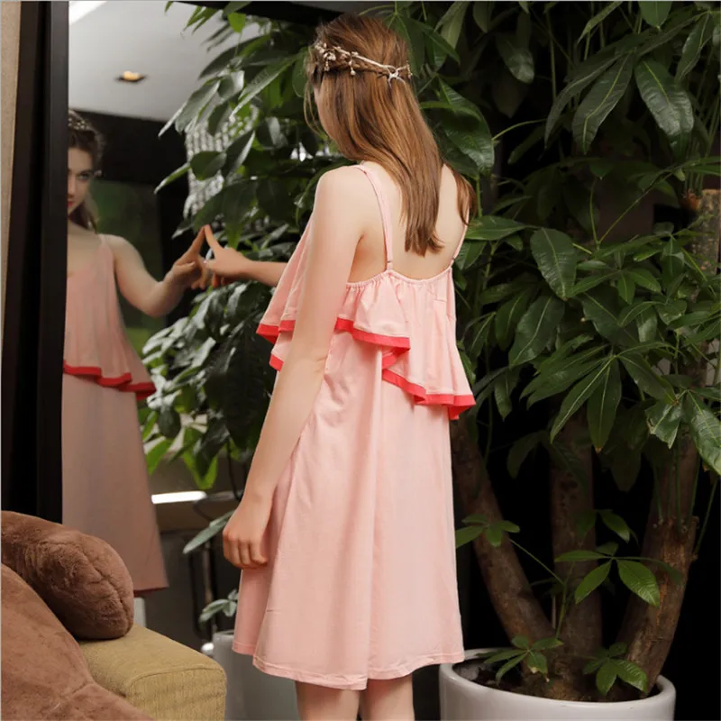 

Sexy Women's nightgowns cotton V-neck with ruffles patchwork princess stle cute candy color style sleep dress for girls