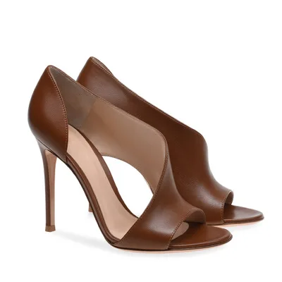 

Women Solid Brown Open Toe High Thin Heel Shoes Strange Style Summer Party Banquet Sandals Gladiator Zapatillas Mujer