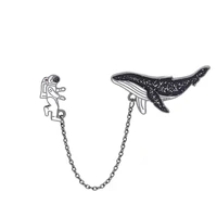 new personality trend brooch pin with chain astronaut and whale friend story two in one brooch pin best gift to friend
