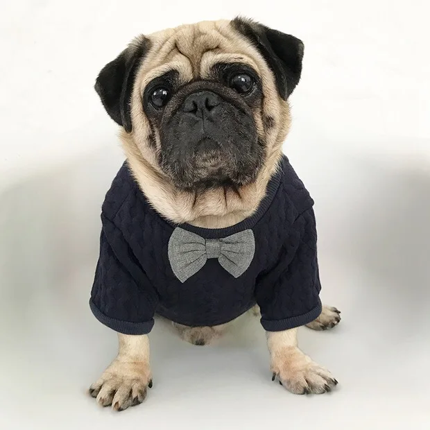 Fashion Dog Clothes Pet Puppy Knitted Sweater Pug Dinner Coat Bow Tie French Bulldog Jacket for Dogs cat Warm Hoodie GSC05