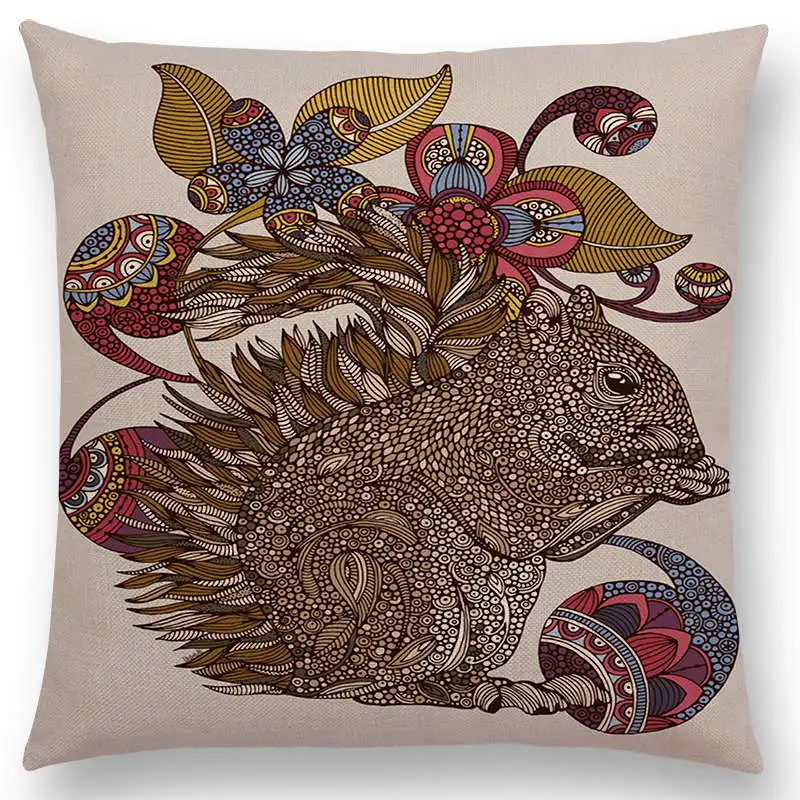 Декоративная подушка в индийском стиле мандалы цветочные животные олень слон