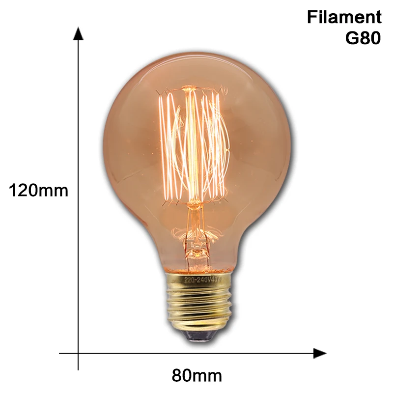 G80 Filament Ретро винтажная лампочка эдисона E27 40 Вт 220 В ампула винтажная лампочка эдисона лампа накаливания светодиодный светильник в стиле ретро - Цвет: G80 Filament