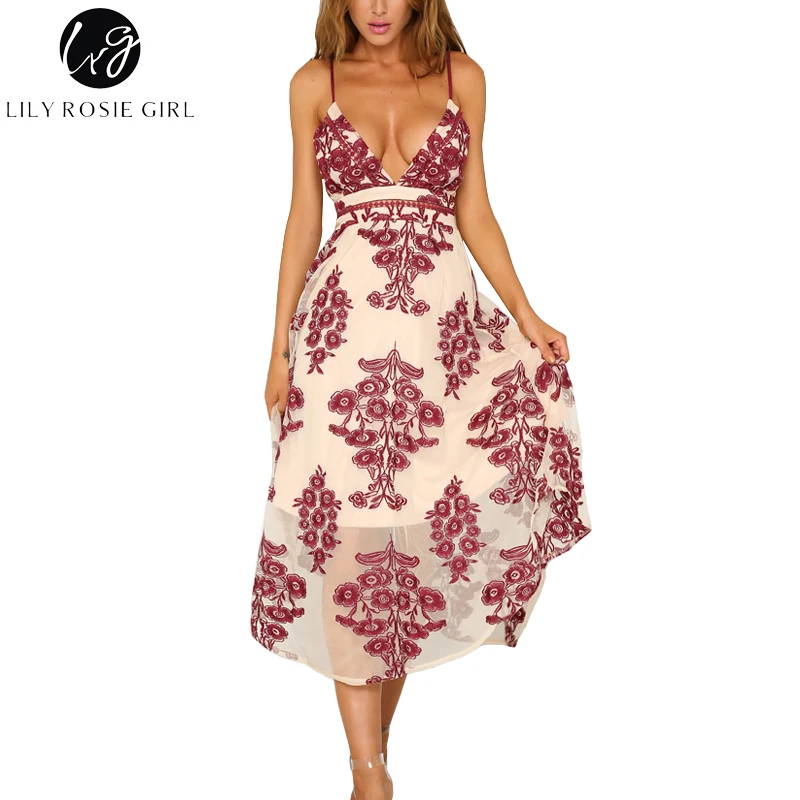 Conmoto Сексуальное кружевное платье с вышивкой длинное открытой спиной летнее