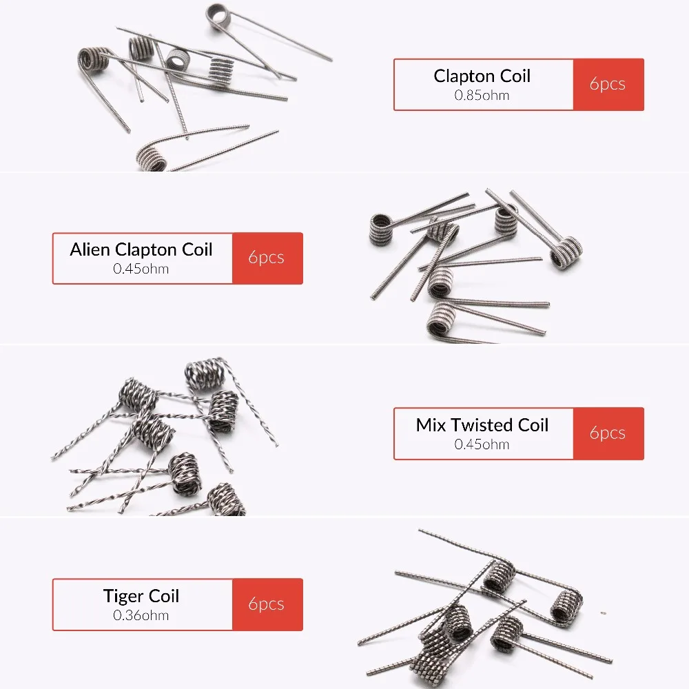 8 в 1 Катушка Volcanee Alien Клэптон Тигр Hive Quad Flat Twisted Fused Coil для электронной сигареты