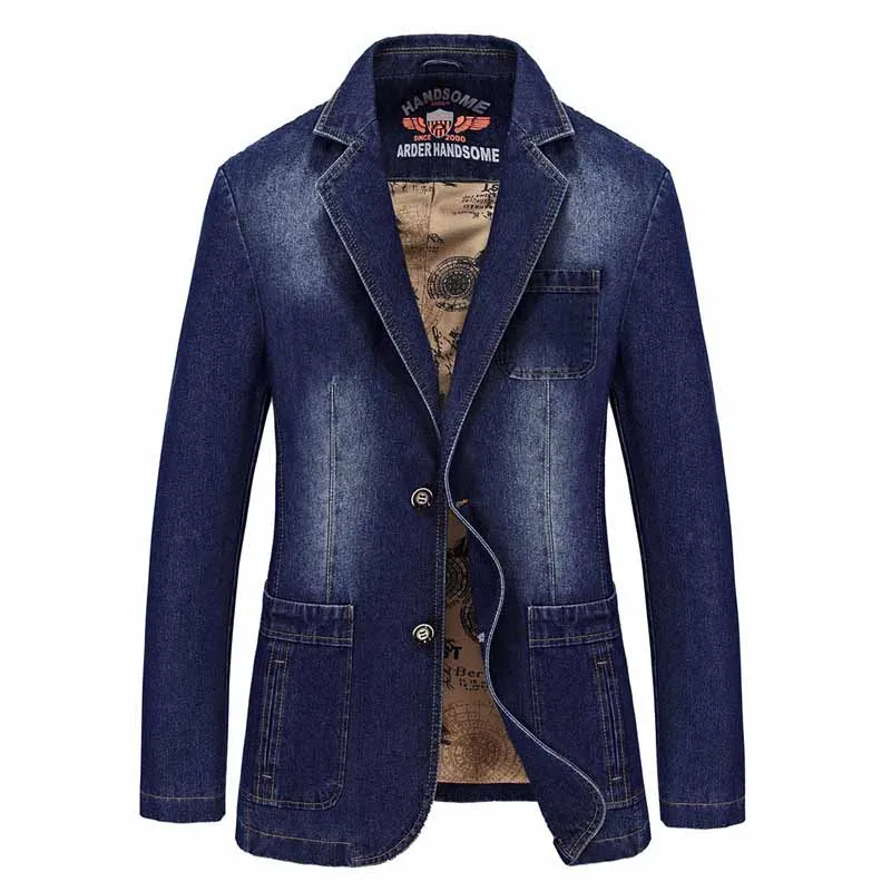 

New Brand Men Suit Casual Blazer Denim Cowboy Blazer Male Leisure Jacket Cotton Blue Black