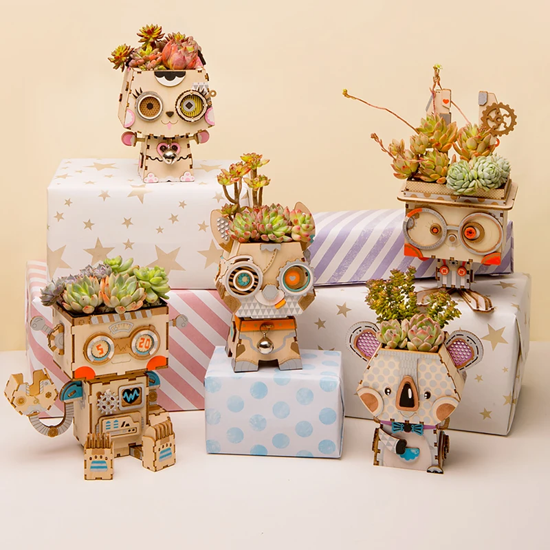 Robotime DIY цветочные горшки 3D деревянные головоломки домашний декор сборка модели Строительный набор игрушки для детей Audlt Прямая поставка