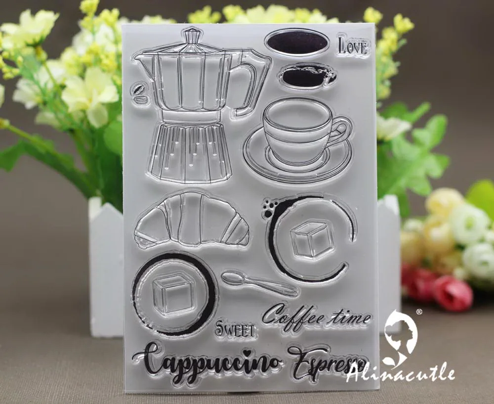 Прозрачные штампы кофейник скрапбукинг ручная работа картонная бумага