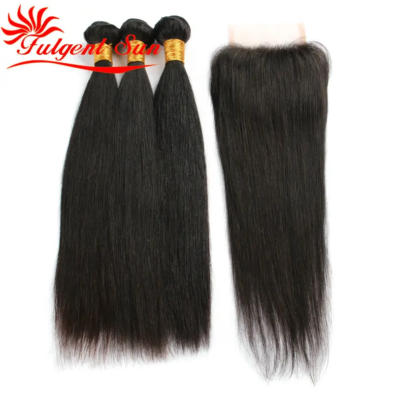 Бразильский девственные волосы с закрытием 3 связки бразильские прямые девы
