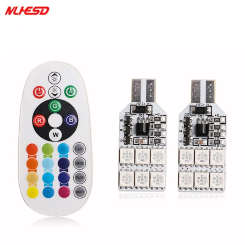 2 шт. T10 6SMD RGB габаритные огни белый красный зеленый синий пульт дистанционного