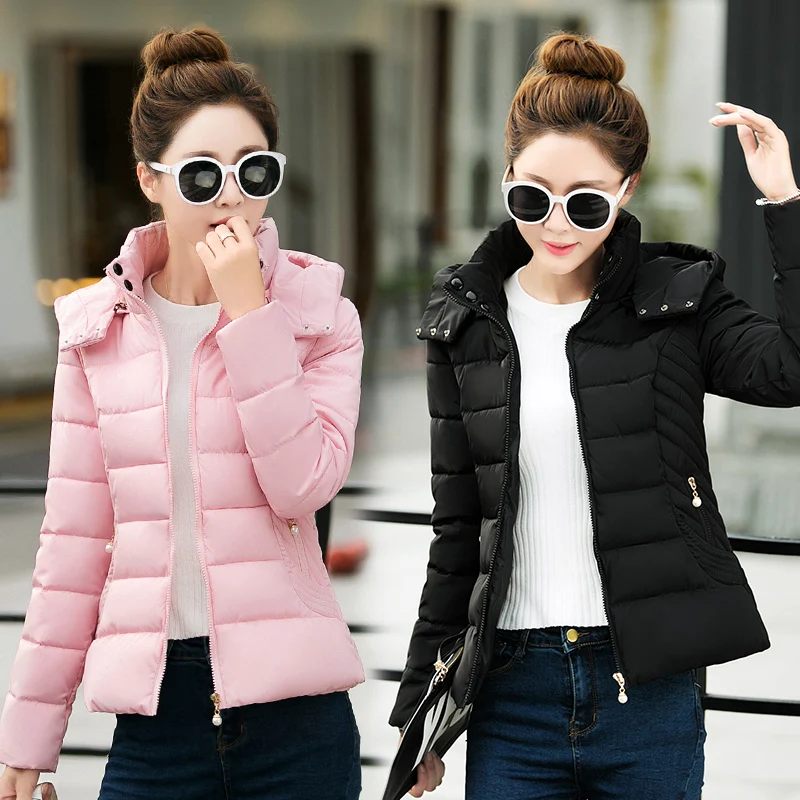 Новинка 2018 г. осенние и зимние новые модные тонкие короткие пуховые хлопчатобумажная одежда Женская тонкий