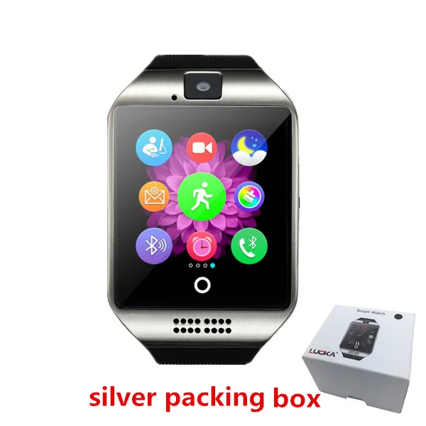 Q18 Silver and box LUOKA Bluetooth Смарт часы Q18 с камерой Facebook Whatsapp Twitter Синхронизация SMS Smartwatch поддержка SIM TF карты для IOS Android - Цвет: Q18 Silver and box
