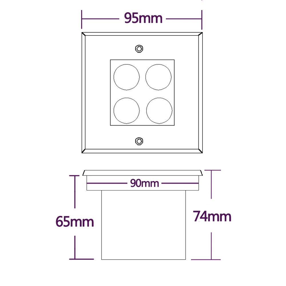 Квадратный светодиодный подземный светильник 4*1 Вт освещение для