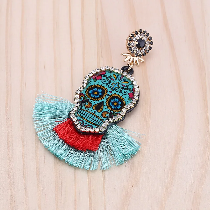 Женские серьги с ниспадающими кисточками Sehouran Разноцветные подвески черепами и