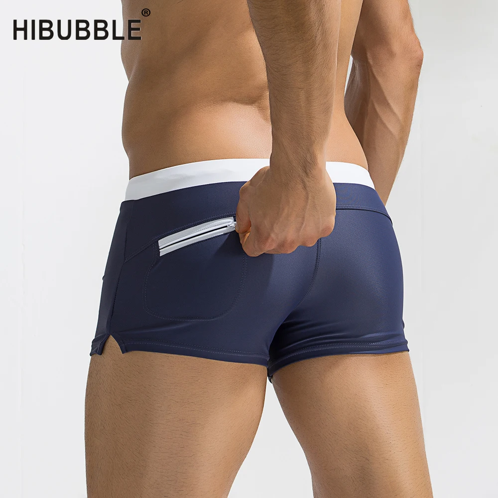 

HIBUBBLE Pocket Swimwears Men Sexy Swimming Trunks Hot Swimsuit Smens Swim Briefs Beach Shorts Mayo 2018 New Surf Beach Suits
