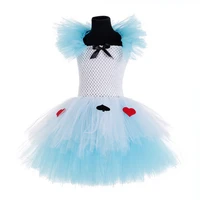 blue white queen alice in wonderland costume kids puff knee length queen of hearts fancy dress costume girls birthday tutu dress