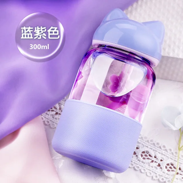 A Конфеты цвета мои стеклянные бутылки для воды лиса силиконовая питьевая вода для бутылки детские животные стакан бутылка кофе держать чай Рождественский подарок - Цвет: A