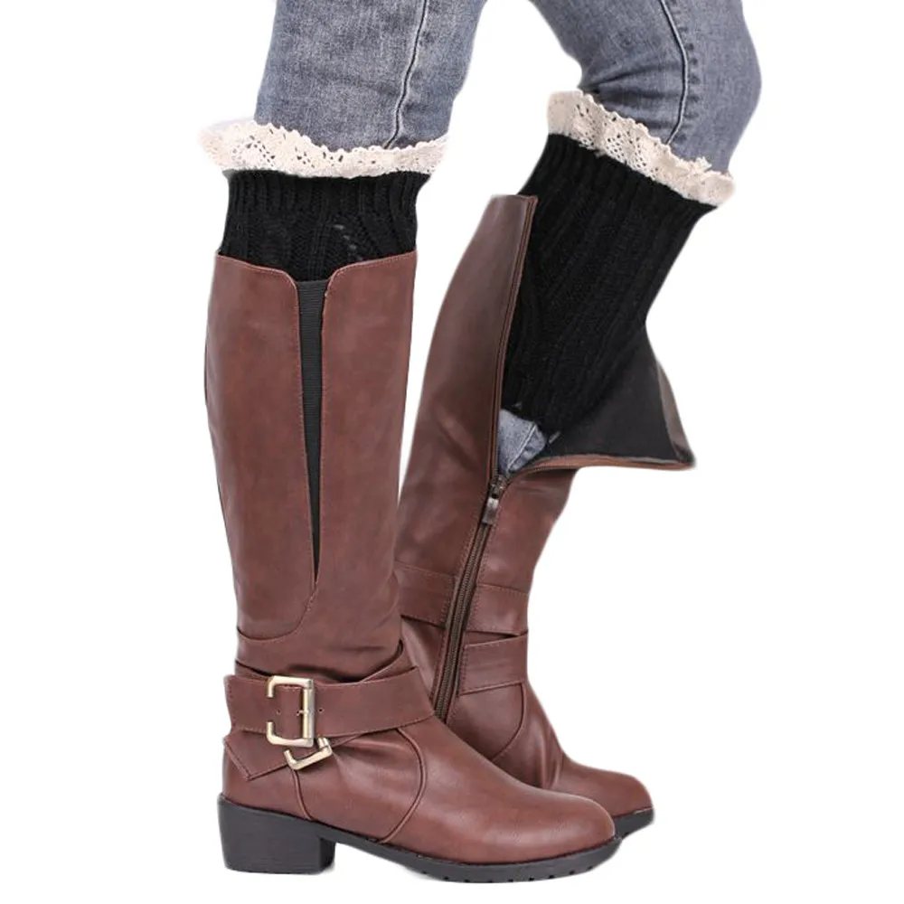 Женские вязаные носки короткие с прямым голенищем и кружевной отделкой 2019|leg warmer