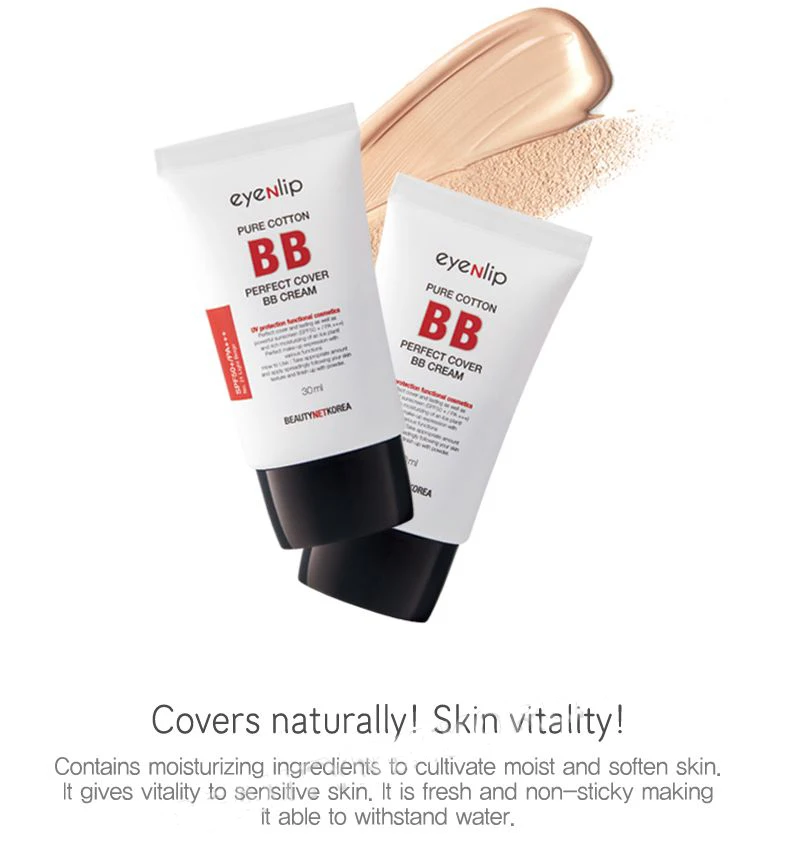 EYENLIP Pure Cotton Perfect Cover BB Cream SPF50+PA+ 30ml Whitening Nude Makeup Concealer Isolation Korean Cosmetics