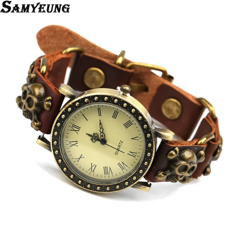 Мужские Винтажные кожаные браслеты Samyeung браслет с черепом ручной работы женский