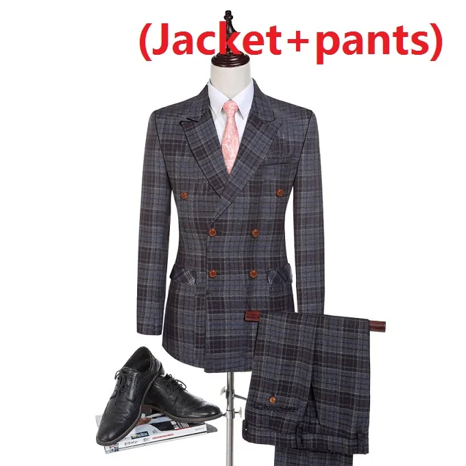jacket and pants Abruzzomaster Gery Check мужские костюмы двубортный пиджак для свадебных костюмов клетчатый костюм портной костюм смокинги Жениха(пиджак+ брюки - Цвет: jacket and pants