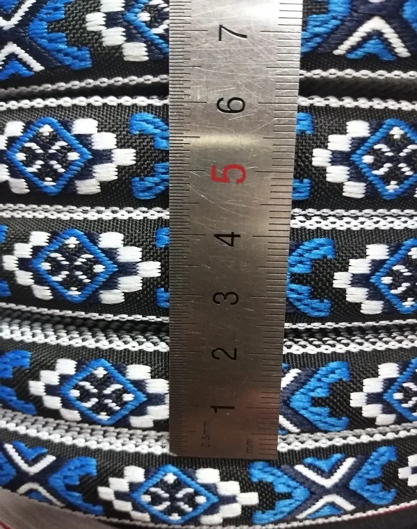 10 ярдов/партия широкая около 2 cm Тканные жаккардовая тесьма с геометрическим принтом синего цвета для Аксессуары для одежды ZH-5712