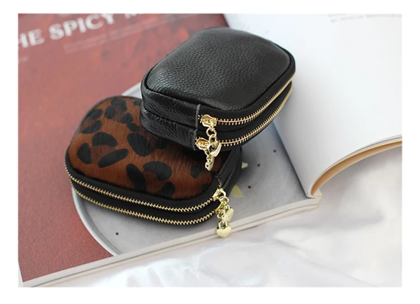 Женский кошелек для монет пояса из натуральной кожи Leopard конский волос для женщин кошелек небольшой молнии обувь для девочек кошельки монет Новые