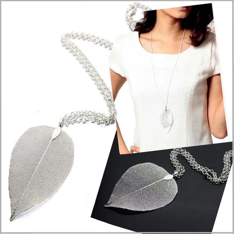Модная Длинная подвеска в виде листа и ожерелье покрытое натуральным колье с