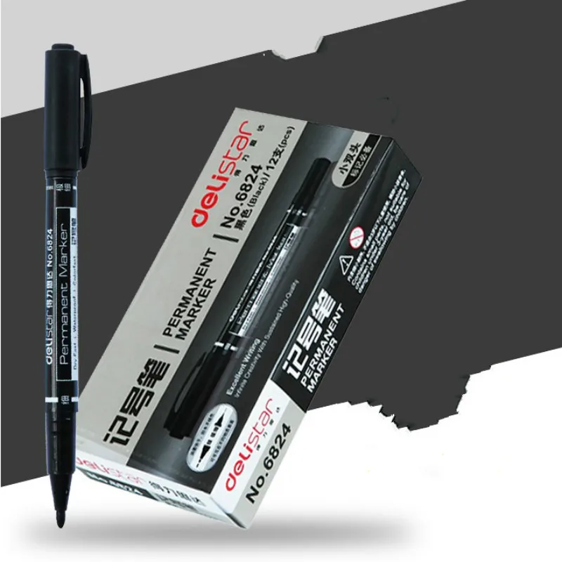 

deli 6824 black 0.5mm 1mm double slider oil marker mark pen child hook line pen permanent round toe marker pen