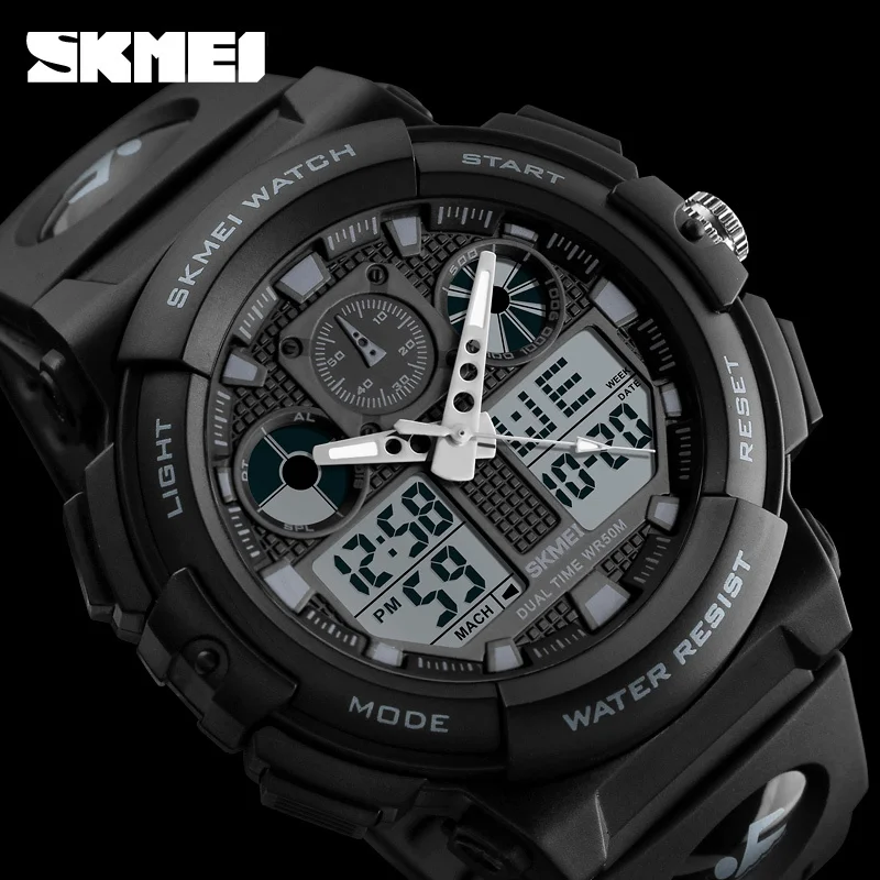 SKMEI 1270 мужские спортивные часы с двойным дисплеем модные многофункциональные