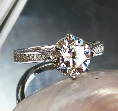 

2CT Test Positive D Moissanite Ring Real 18K 750 White Gold Ring Marriage Pomise Love Jewelry