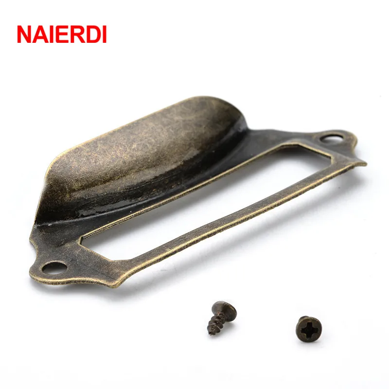 NAIERDI античный латунный металлический лейбл Вытяжная рама ручка ФИО держатель