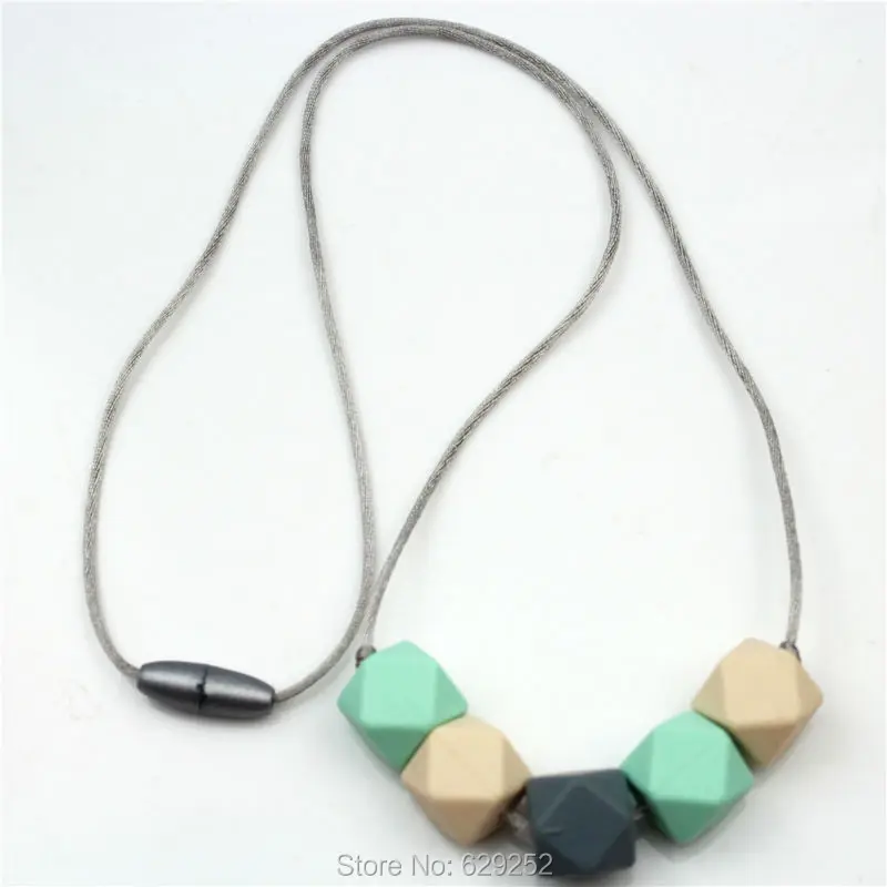New 1pcs Mint Green Navajo White Silicone Hexagon Beads Nursing Baby Teether Teething Necklace BPA Free TN007 | Украшения и