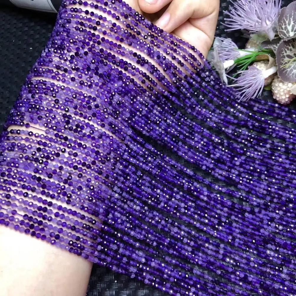 

Natural 3mm Amethyst Quartz Beads 15" Faceted Round for Jewelry Design Fashion Stone Diy Summer Bracelet Making Jewelry