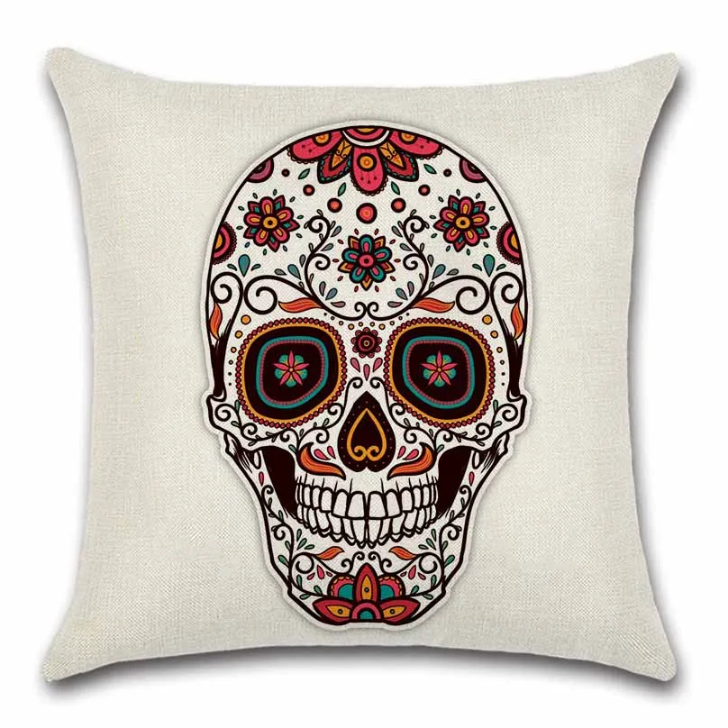 

Skull beige cotton cushion cover Decor Chair seat car sofa Decoration office bedroom throw pillowcase Home house friend gift