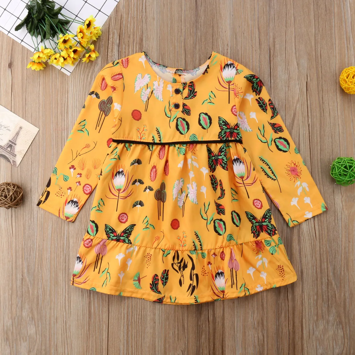 Toddler Baby Girl Dress Floral Long Sleeve Cute Mini Princess Party Clothes Girls Clothing Fashion 6M-4Y | Детская одежда и обувь