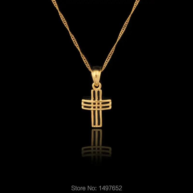Роскошная классическая подвеска крест для женщин цепочка из 18 каратного золота с