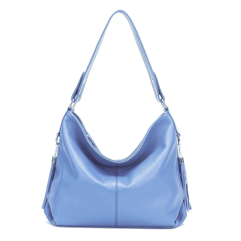 Light Blue ZENCY, натуральная коровья кожа, женская сумка, первый слой, Воловья кожа, длинная ручка, сумка на плечо, ранец, белые, серебристые, серые, розовые сумки - Цвет: Light Blue