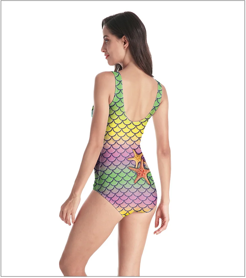Цельный купальник Русалочка звезда рыбья чешуя Печатный сексуальный женский